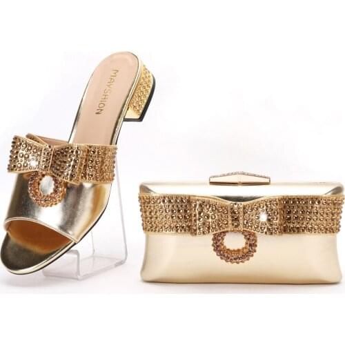 2021 Italian design Africa and Nigeria high-heeled party crystal rhinestone wedding lady shoes and hand-held straddle dinner bag