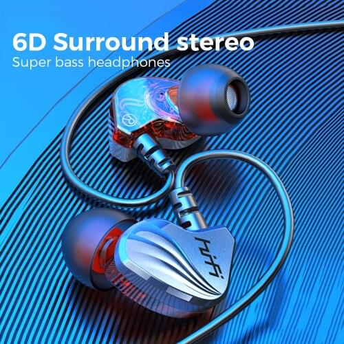 3.5mm Sports Wired Headphones 6D Surround Bass Earphones IPX5 Waterproof Fitness MP3 Headset Piston For Samsung Xiaomi Phone