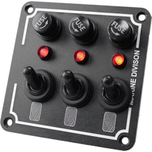 3 Gang Marine Toggle Switch Panel with LED Light DC 12V-24V Fused ON/OFF Overload Control Switch Panel for Boat RV
