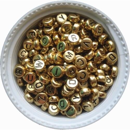 3600PCS/Lot 4*7MM Gold Color Acrylic Plastic Coin Shape A-Z Letter Beads Flat Round Shape Kint Jewelry Bracelet Spacer Beads