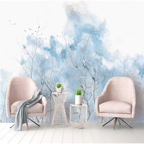 YOUMAN Custom Blue 3d Wallpaper Wallpaper Watercolor Thicken Waterproof Minimalist TV Background Bedding Room Study Living Room