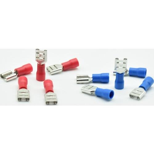 50pcs/Pack FDD2-250 Female Insulated Electrical Crimp Terminal for 1.5-2.5mm2 Connectors Cable Wire Connector FDD2.5-250 redblue