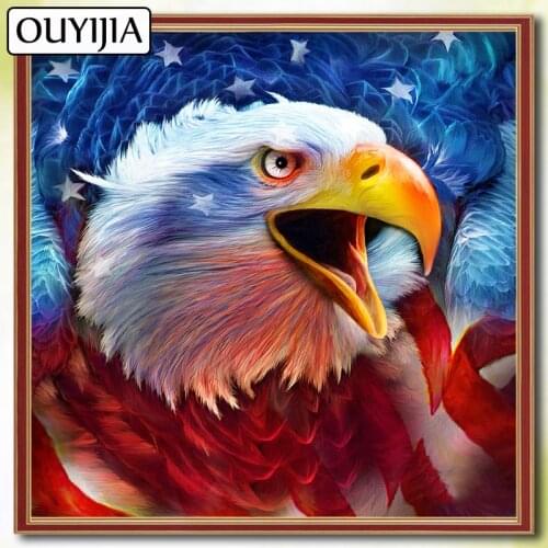 5D DIY Diamond Painting Full Square OUYIJIA USA Flag Eagle Bird Animal Diamond Mosaic Embroidery For Sale Picture Of Rhinestone