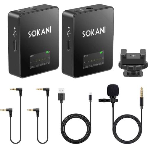 SOKANI TINY UHF Wireless Microphone Lapel Lav video Mic for iPhone Huawei Xiaomi Smartphone Canon Sony Nikon Camera