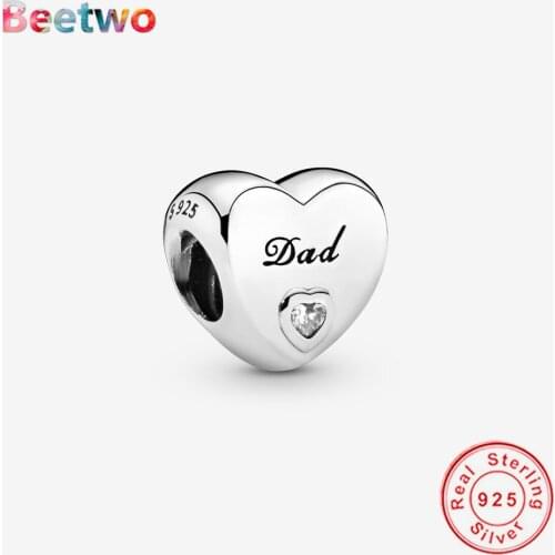 925 Sterling Silver Dad Heart Charm Beads Fit Original Pandora Charms Bracelet Bead Women Fashion Jewelry Berloque