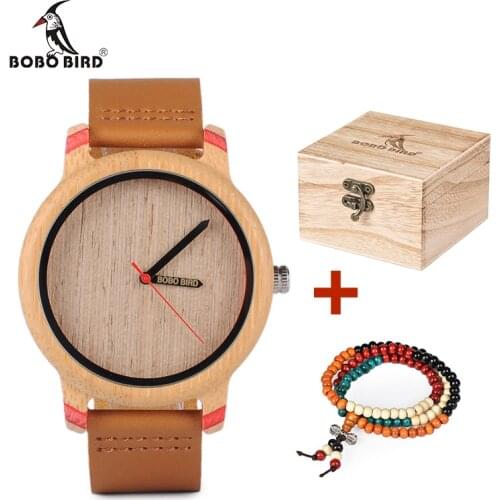 BOBO BIRD Women Mens Watches 2020 Nature Bamboo Handmade Clock Leather Strap Quartz Wristwatch Wooden Watch Box Free Gift Reloj