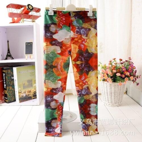 Girls 4-10 Y Spring Ankle Length 3D Print Colorful Candies Pattern Leggings Pants Mid-Waist Elastic Sports Underwear Trousers