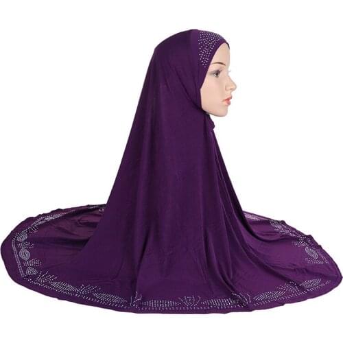 Hot Sale Solid Color Muslim One Piece Long Hijab Beading 90*80cm
