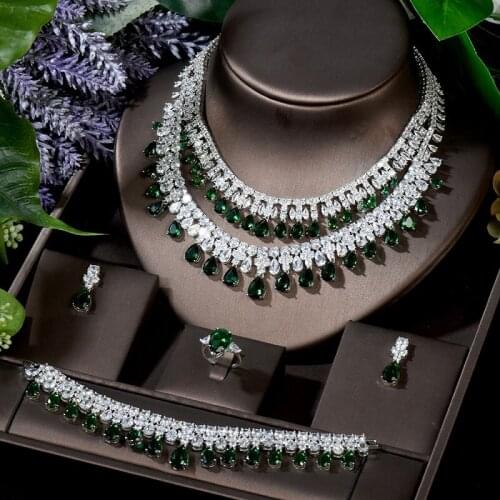 HIBRIDE Luxury 4pcs Water Drop Necklace Earring Set Cubic Zirconia Jewelry Set for Women Bridal Wedding Accessories N-866