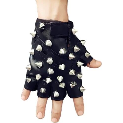 Idopy Men`s Women`s Rivet Faux Leather Glove Dancing Rock And Roll Jazz Cosplay Party Studded Glove