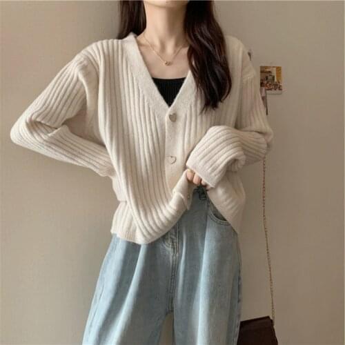 Womens Sweater Cardigan Autumn Winter Solid Color Long Sleeved Knitting Coats Female Fashion Harajuku Casual Warm Tops