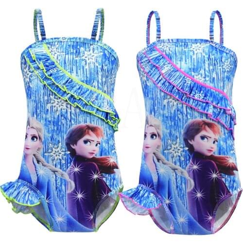 Disney Frozen Elsa Kids Girls Summer Pleated Backless Braces Swimming Wear Bathing Suit Baby Children Beach Swimwear Swimsuit
