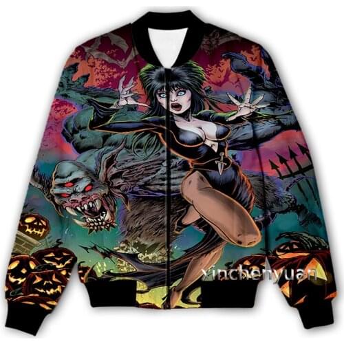 Xinchenyuan New Men/Women 3D Printed Halloween Character Elvira Casual Jacket Fashion Streetwear Men Loose Sporting Jacket Q24