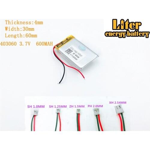403060 3.7v 600mah lithium ion polymer rechargeable battery FOR 3.7V 600MAH 403060 PLUG GPS MP3 MP4 MP5 Lithium polymer battery