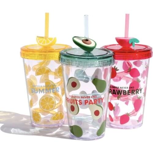 Lovely Plastic Water Bottle Cup With Straw Cartoon Water Juice Coffee Cup Cute Kids Girl School Kawaii Bottles Flask