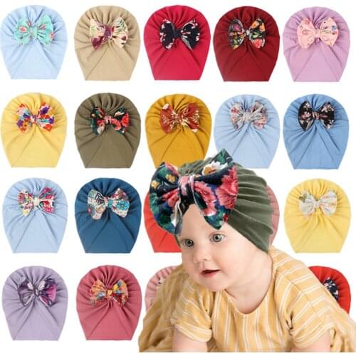 Cute Bow Tie Indian Hat 2021 Unisex Solid Cotton Hats Cap Baby Girls Kids Knot Turban Hair Headwrap Accessories for Children