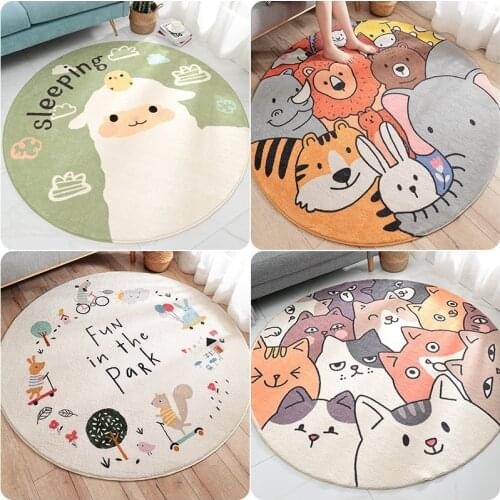 Cute Animals Round Carpet Rug KAWAI Cartoon Floor Rug For Living Room Bedroom Kids Room Non-Slip Play Mat Round Mat Carpet