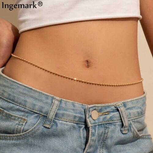 Trendy Copper Beaded Belly Waist Chain Body Jewelry for Women Girl Sexy Simple Bikini Beach Belly Vintage Charm Body Accessories