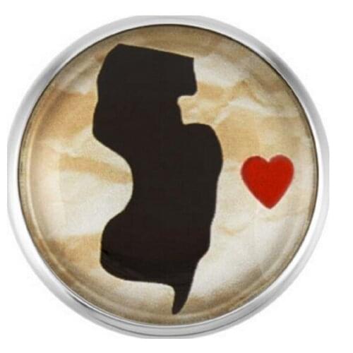Love New Jersey State Snap Buttons Glass Ginger Snap Charms Fit 18mm Snap DIY Bracelets/Necklace Jewelry 20Pcs/lot