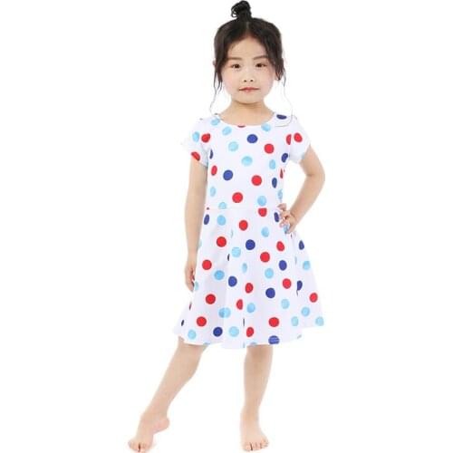 Kaiya Angel Wholesale New Arrival 4th of July Children Girls Dress Summer Toddler Short-sleeve Colorful Dot Clothing 5PCS/LOT