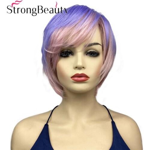 StrongBeauty Short Synthetic Wigs Mixed Color Wig Women Straight Cosplay Party Wigs Heat Ok