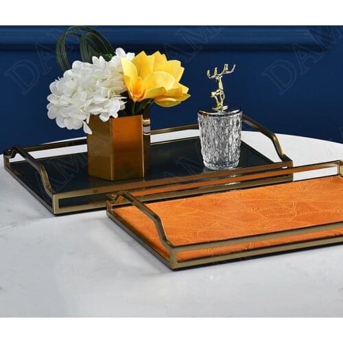 Simplicity Cortical Storage Trays Desktop Cosmetic Container Metal Frame Decorative Coffee Table Tableware Organizer Home Tray