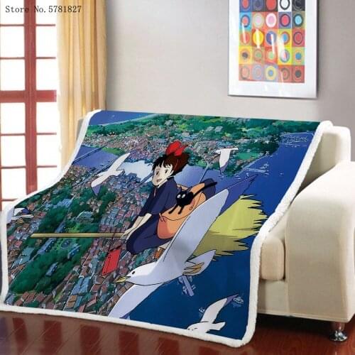 Kikis Delivery Service Sherpa Blanket Miyazaki Hayao Weighted Blanket Anime Cartoon Throw Blanket Nap Office Home Blanket