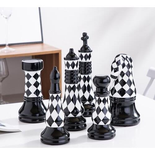 Chess Ornaments Ceramic Chess Pieces Board Games Accessories International Chess Home Decor Simple Chessmen Ornaments