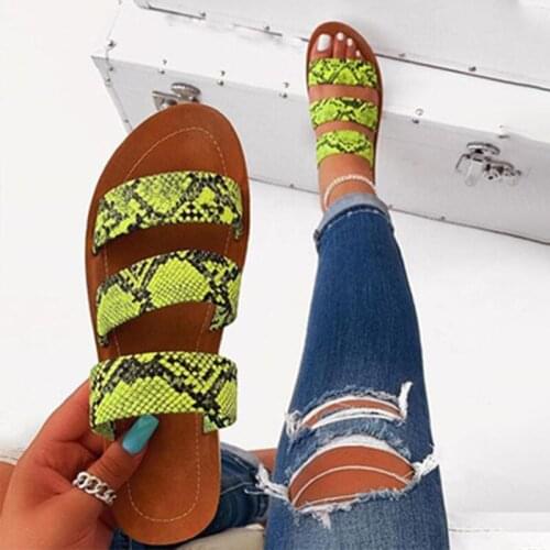 2020 Hot Women Slippers Flat Candy Color Summer Female Cool Flip Flops Snake Skin Comfort Outside Beach Ladies Soft Slides