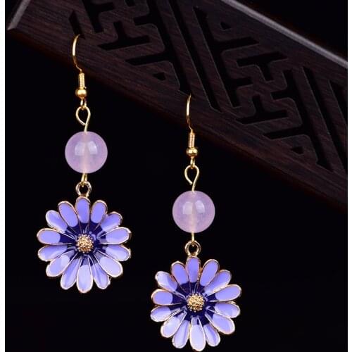 BOEYCJR Ethnic Copper Flower Enamel Green Stone Bead Dangle Earrings Fashion Jewelry Braided rope Drop Earrings For Women