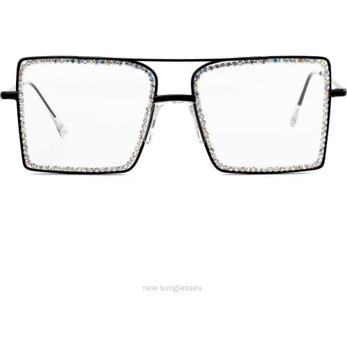 Women Sunglasses Vintage Style Clear Lens Glasses Ladies Luxury Rhinestone Decoration Design Square Sunglasses Men Optical NX