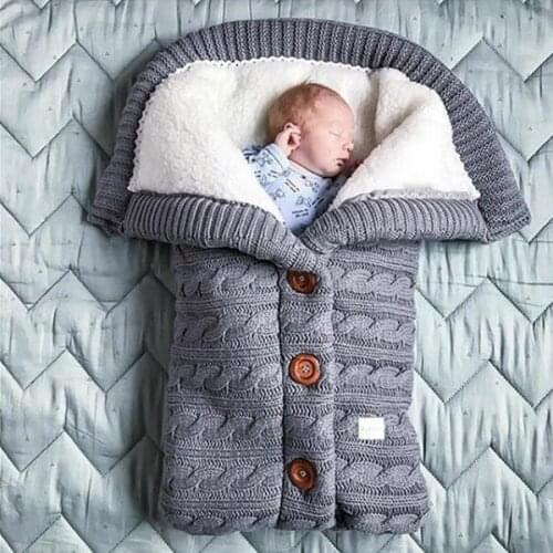 Newborn Baby Winter Warm Sleeping Bags Infant Toddler Blanket Sleeping Bags Button Knit Swaddle Wrap Swaddling Stroller Wrap