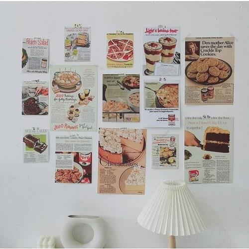 14 Sheets Retro Cute Dessert Food Decorative Poster Paper Ins Photo Props DIY Scrapbook Wall Sticker Background Stationer