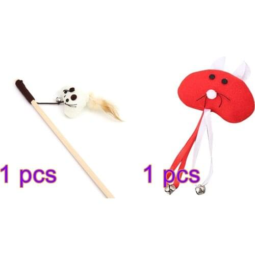 2pcs Cat Toy Pet Cat Teaser Wand Interactive Bell Mouse Faux Feather Cat Wand with Funny Cat Chew Toy for Cats Kitten