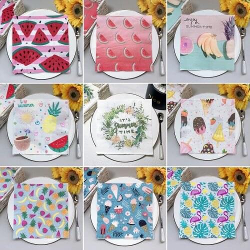 20Pcs/Pack Pineapple Fruits Ice Cream Table Decoupage Paper Napkins Summer Theme Cute Napkin Paper Tissues for Home Party Decor