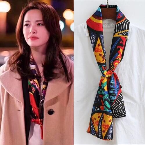 2020 Hijab Small Silk Hair Scarf Pashmina Women Foulard Neck Wrap Kerchief Soft Bandana Print Lady Head Band Scarves Tie