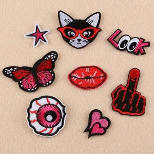 50pcs/lot Cat Butterfly Mouth Embroidery Patches Letters Clothing Decoration Accessories Diy Iron Heat Transfer Applique