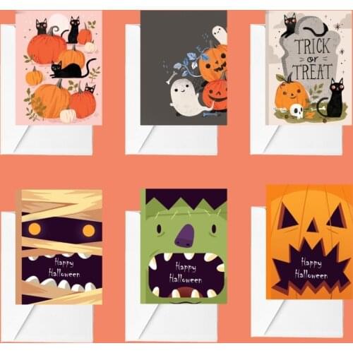 6pcs Cartoon Halloween Blessing Greeting Card Blessing Thanksgiving Send Blessing Mummy Pumpkin Message Card Decoration Gift