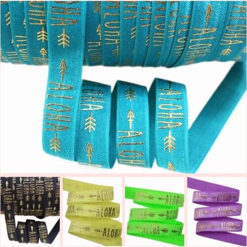 7 colors 5/8" gold foil Aloha fold over elastic 100yards/lot