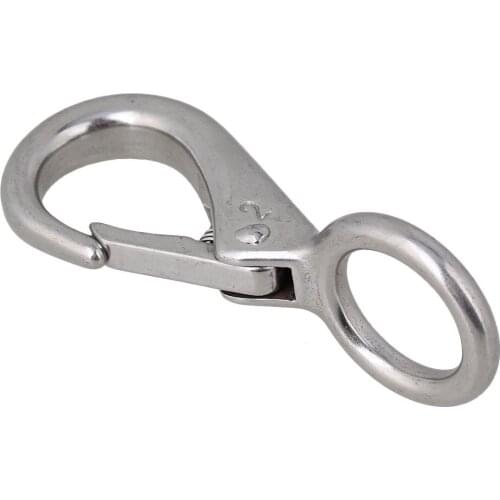 82mm Silver 304 Stainless Steel 2# Carabiner Secure Lock Boat Clip Hook Fixed Eye Hook Link