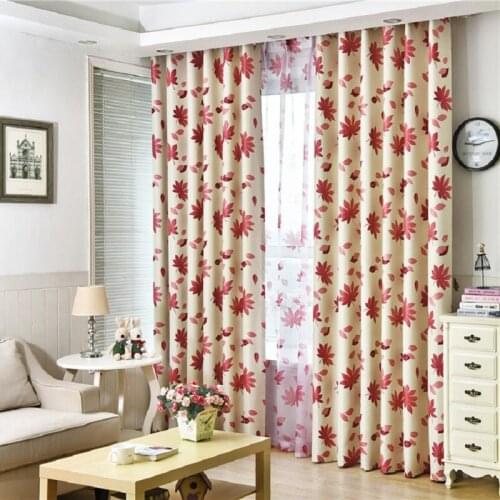 American Country Modern Simple Pastoral Curtain Black Silk High Shading Red Maple Leaf Printing Curtain for Living Room Bedroom