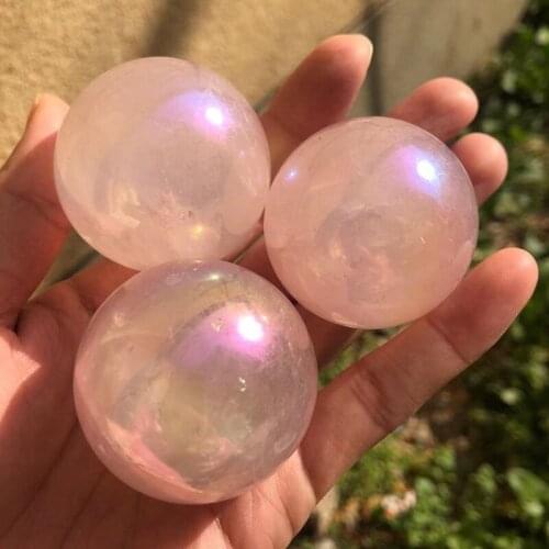 Aura Rose Quartz Crystal Ball Natural Stones Healing Gemstones Sphere Reiki Gems Home Decorations