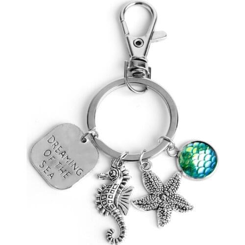 Boho Keychain sea horse Keyholder Starfish Key Ring Dreaming of the Sea Key Buckle DIY Pendant Trinket Beach Jewelry