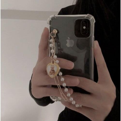 Bear Chain Phone Case For iphone 12 Pro Max Mini 11 6 7 8 plus X XR XS Max SE 2020 Soft Fashion Bracelet Clear Protective Cover