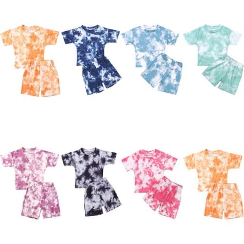 Infant Baby Girls Tie-dye Printed Clothes Sets For 1-5Y Summer Short Sleeve Print Boy T Shirts Tops+Shorts Pants Kids Boy Suits