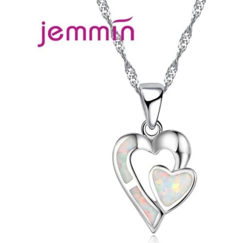 Elegant Heart to Heart Pendant Micro Inlaid Sparkly Fire Opal Stone Fashion Hollow Heart Shape Real 925 Sterling Silver Necklace