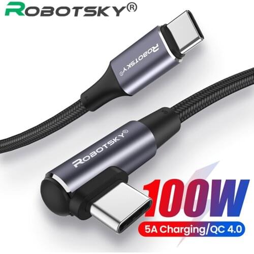 100W/60W PD Quick Charging 90 Degree Elbow Cable USB Type C To Type C QC4.0 Fast Charger Cable For Samsung S20 Macbook Huawei