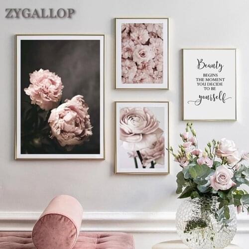 Pink Peonies Flowers Canvas Paintings Romantic Nordic Posters Prints Wall Art Pictures Bedroom Interior Decoration Wall Painting