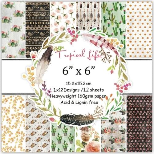 KLJUYP 12 Sheets Troptical Life Scrapbooking Pads Paper Origami Art Background Paper Card Making DIY Scrapbook Paper Craft