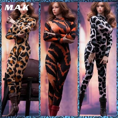Collectible 1/6 Female Sexy Jumpsuits Costume Deep V Leopard Bodysuit Tights Undercoat clothing Set for 12'' Seamless Action